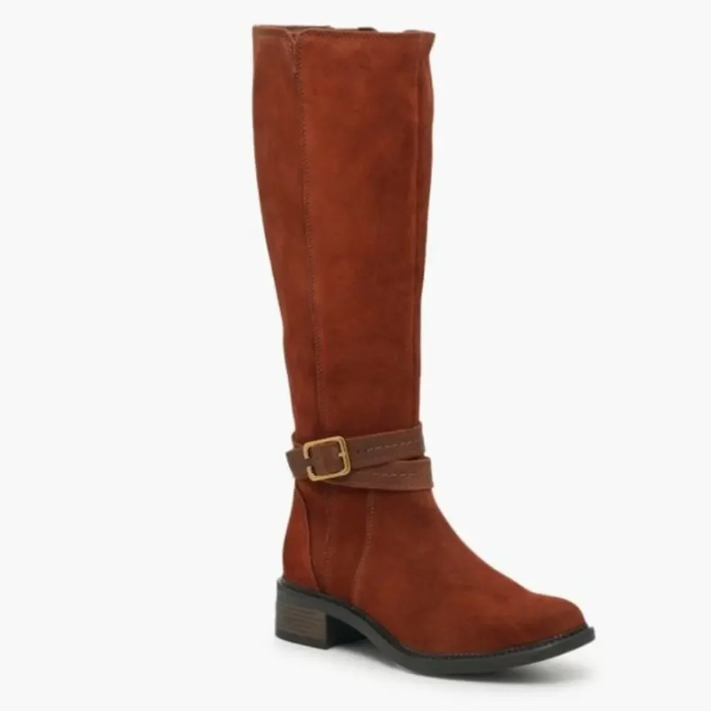 CLARKS NWOB MAYE SHINE BROWN LEATHER SUEDE BOOTS WITH BUCKLE ZIPPERS SIZE 7